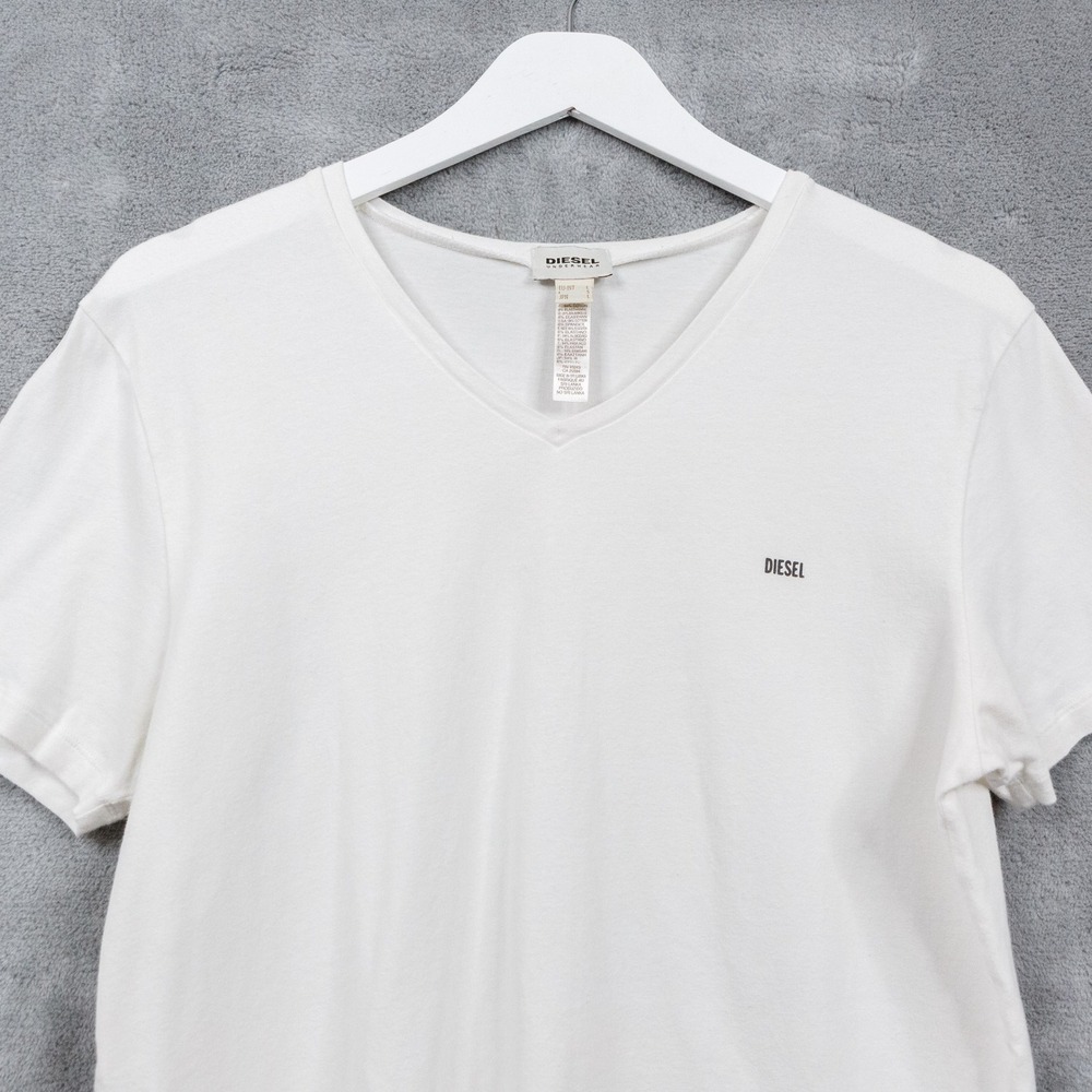 DIESEL Underwear The Essential V-Neck Short Sleeve T-Shirt Cotton White Mens L - Picture 2 of 6